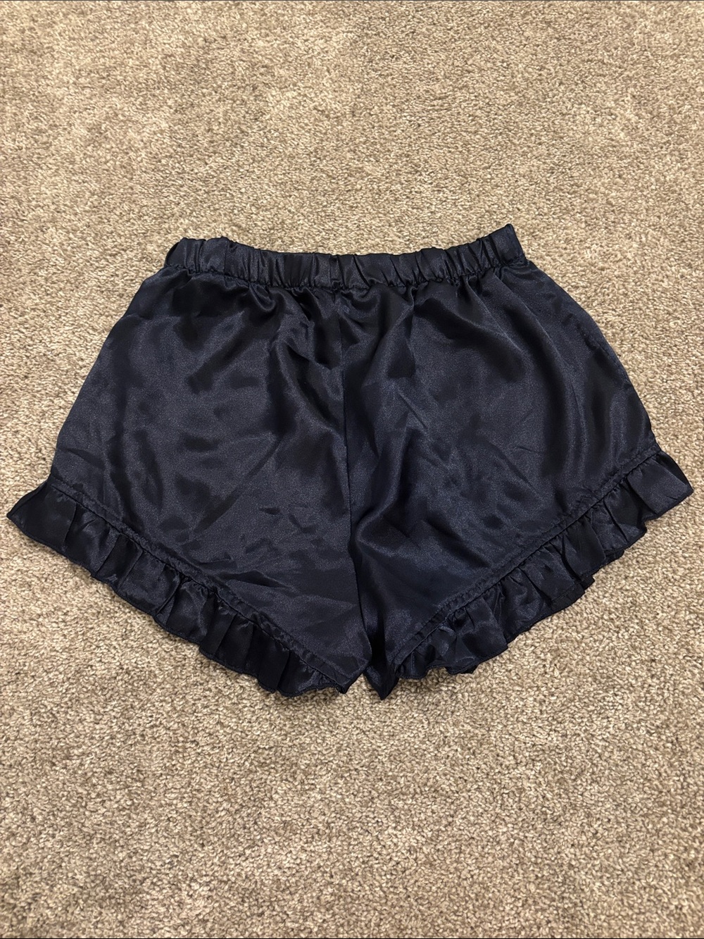 Navy Satin Ruffle Cami & Short Pajama Set - Picture 6 of 7